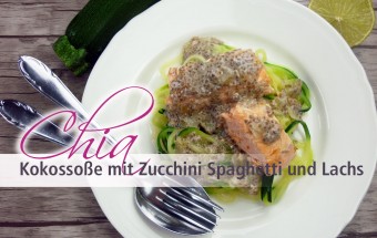 Chia Kokossoße mit Zucchini Spaghetti und Lachs