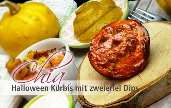 Chia Halloween Kürbis mit zweierlei Dips